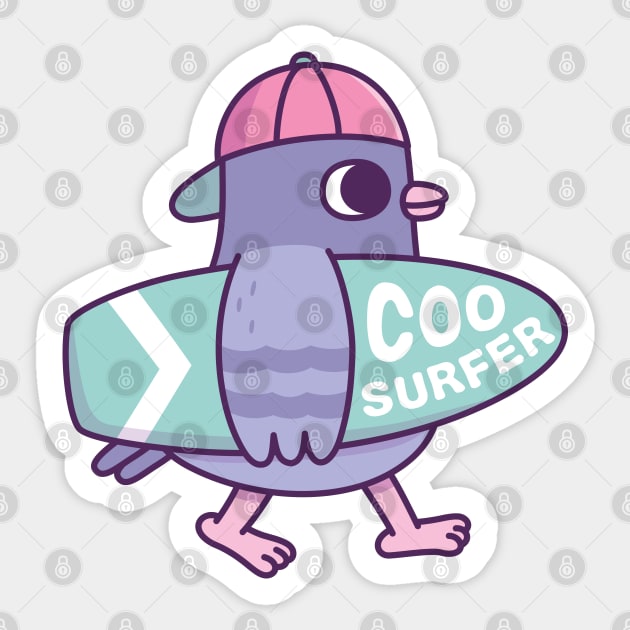 Cute Pigeon With Surfboard Coo Surfer Funny Sticker by rustydoodle